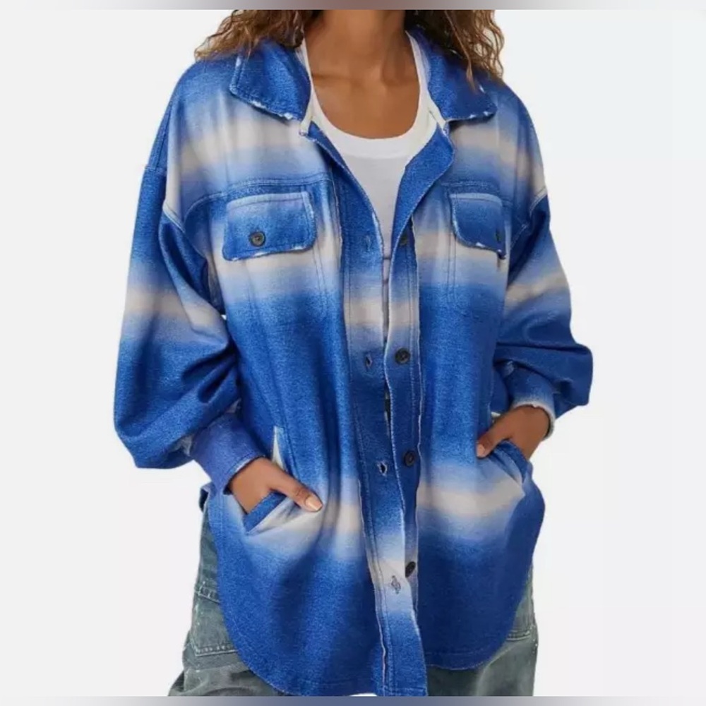 Free People- Blue and White Button-Up Shirt